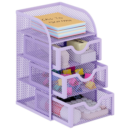 EasyPAG Mesh Desk Organizer with 3 Drawer Office Desktop Organizers and Accessories Stationery Caddy for Office, Home, Students, Black