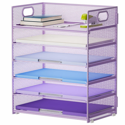 Marbrasse 6 Tier Paper Organizer Letter Tray - Mesh Desk File Organizer with Handle, Paper Sorter Organizer for Letter/A4 Office File Folder Holder - Black