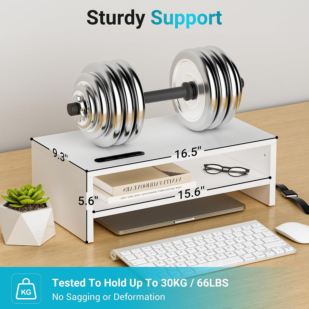 BONTEC Wooden Monitor Stand Riser for Desk, 2-Tier Computer Monitor Stand