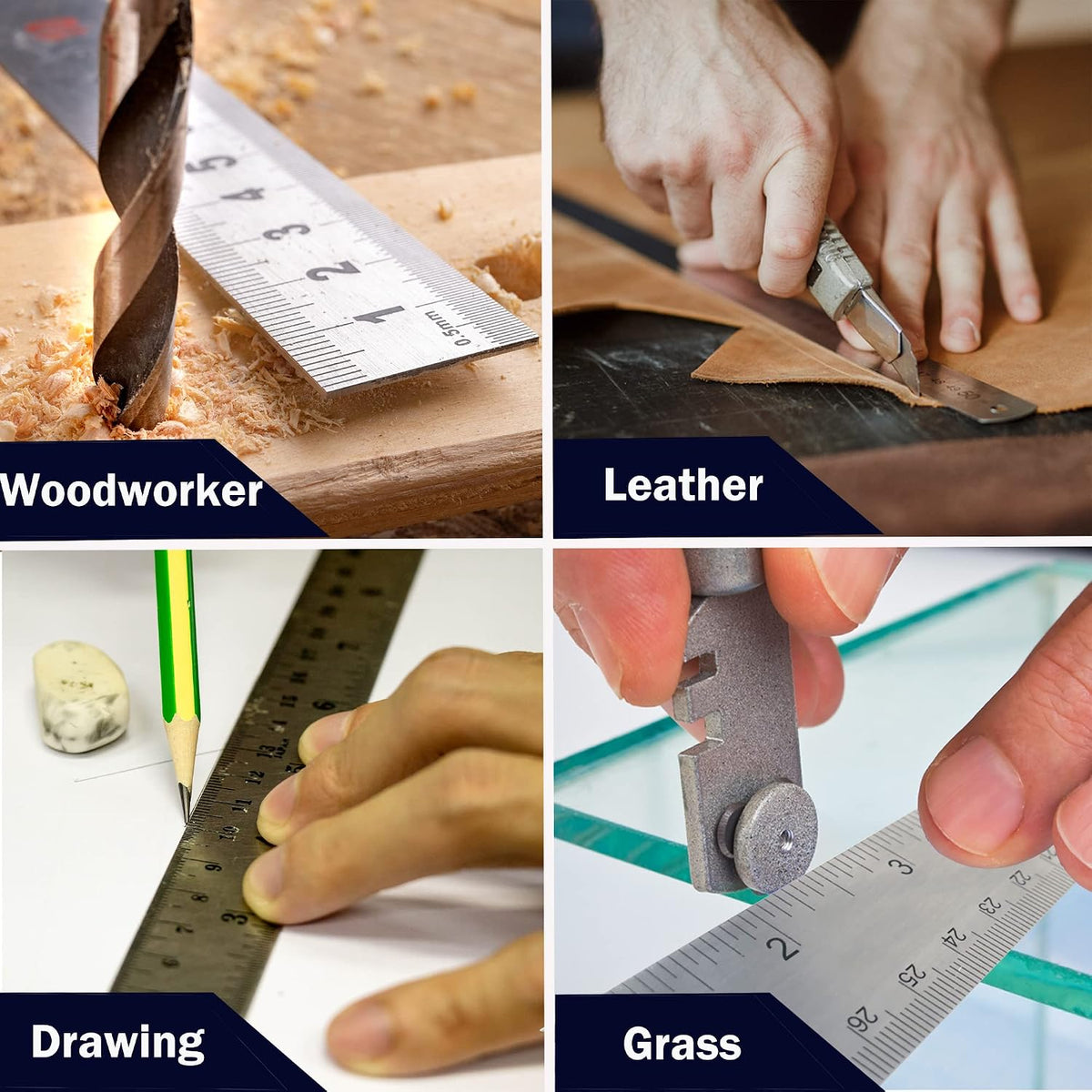Metal Ruler 12 Inch, Non-Slip Cork Backing, Ink Bleed-Resistant Edge, 1 Pcs