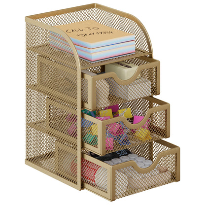 EasyPAG Mesh Desk Organizer with 3 Drawer Office Desktop Organizers and Accessories Stationery Caddy for Office, Home, Students, Black