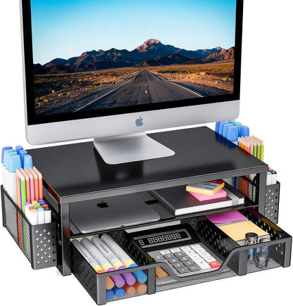 Simple Trending Desk Organizer and Accessories, Monitor Stand Riser, Black