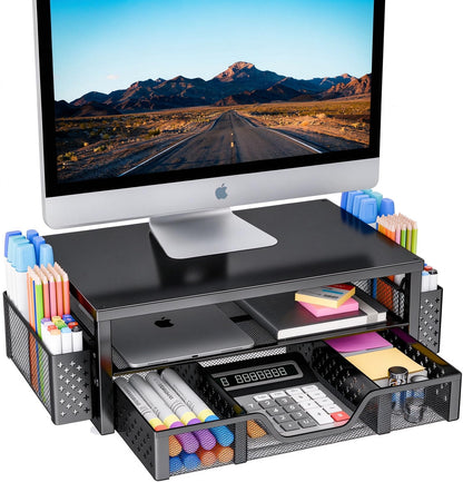 Simple Trending Desk Organizer and Accessories, Monitor Stand Riser, Black