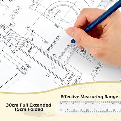 BlingKingdom 2PCS 30 cm Ruler Foldable, Transparent Straight Ruler for Math