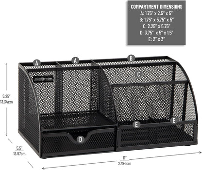 Mind Reader 7-Compartment Metal Mesh Desktop Organizer, Black