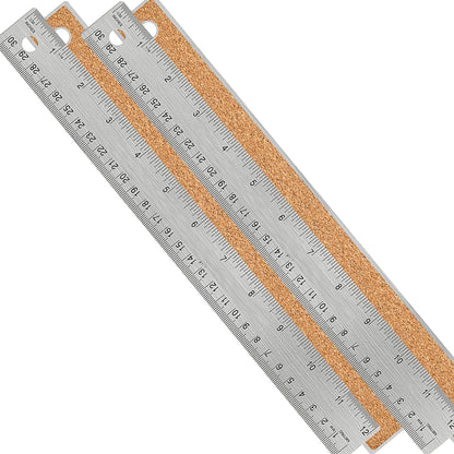 Metal Ruler 12 Inch, Non-Slip Cork Backing, Ink Bleed-Resistant Edge, 1 Pcs