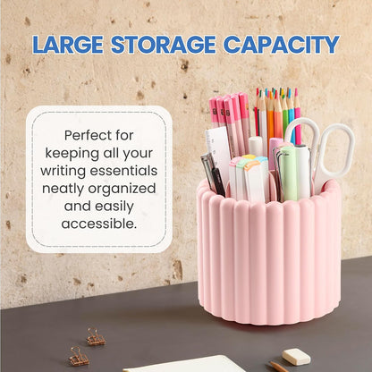 Desk Organizer, 360° Rotating Pen Holder for Desk, Pencil Cup with 7 Compartments Storage Box Caddy for Kids, Office, School, Home (Pink)