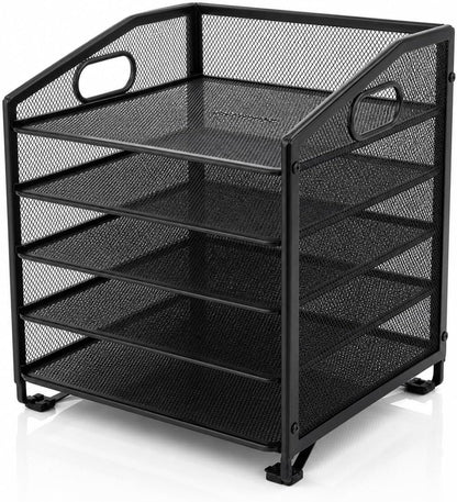 Ekisemio 5-Tier Desk Organizers and Accessories, Paper Letter Tray Organizer with File Holder, Desktop Organizer for Office Supplies, Black