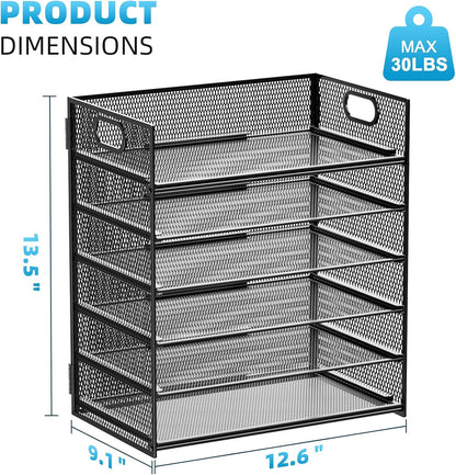 Marbrasse 6 Tier Paper Organizer Letter Tray - Mesh Desk File Organizer with Handle, Paper Sorter Organizer for Letter/A4 Office File Folder Holder - Black