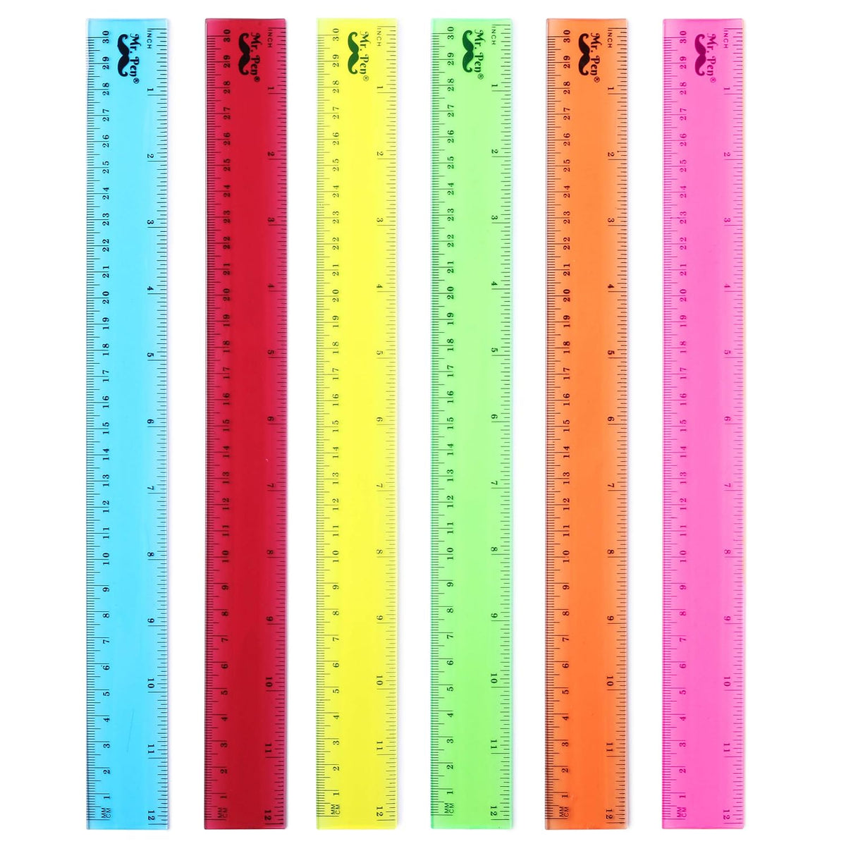 Mr. Pen- Plastic Rulers, 12 Inch, 6 Pack, Assorted Colors