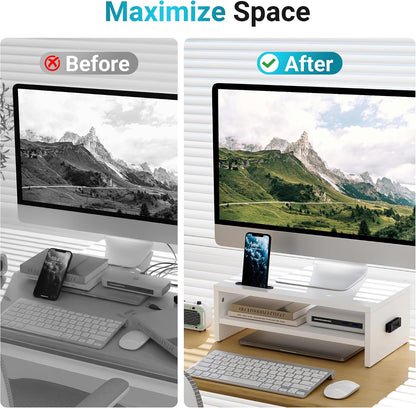 BONTEC Wooden Monitor Stand Riser for Desk, 2-Tier Computer Monitor Stand