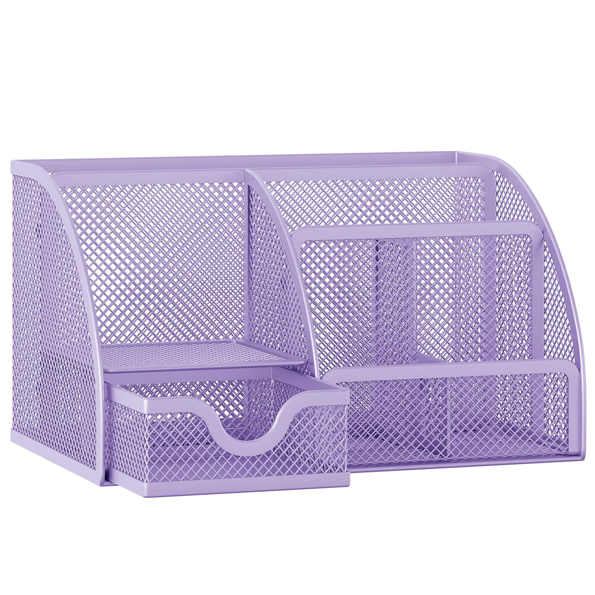 EasyPAG Mesh Desk Organizer with Drawer Multi-functional Pen Holder Stationery Organizer for Office School Supplies 6 Compartments Dorm Organizers and Storage for Desk, White