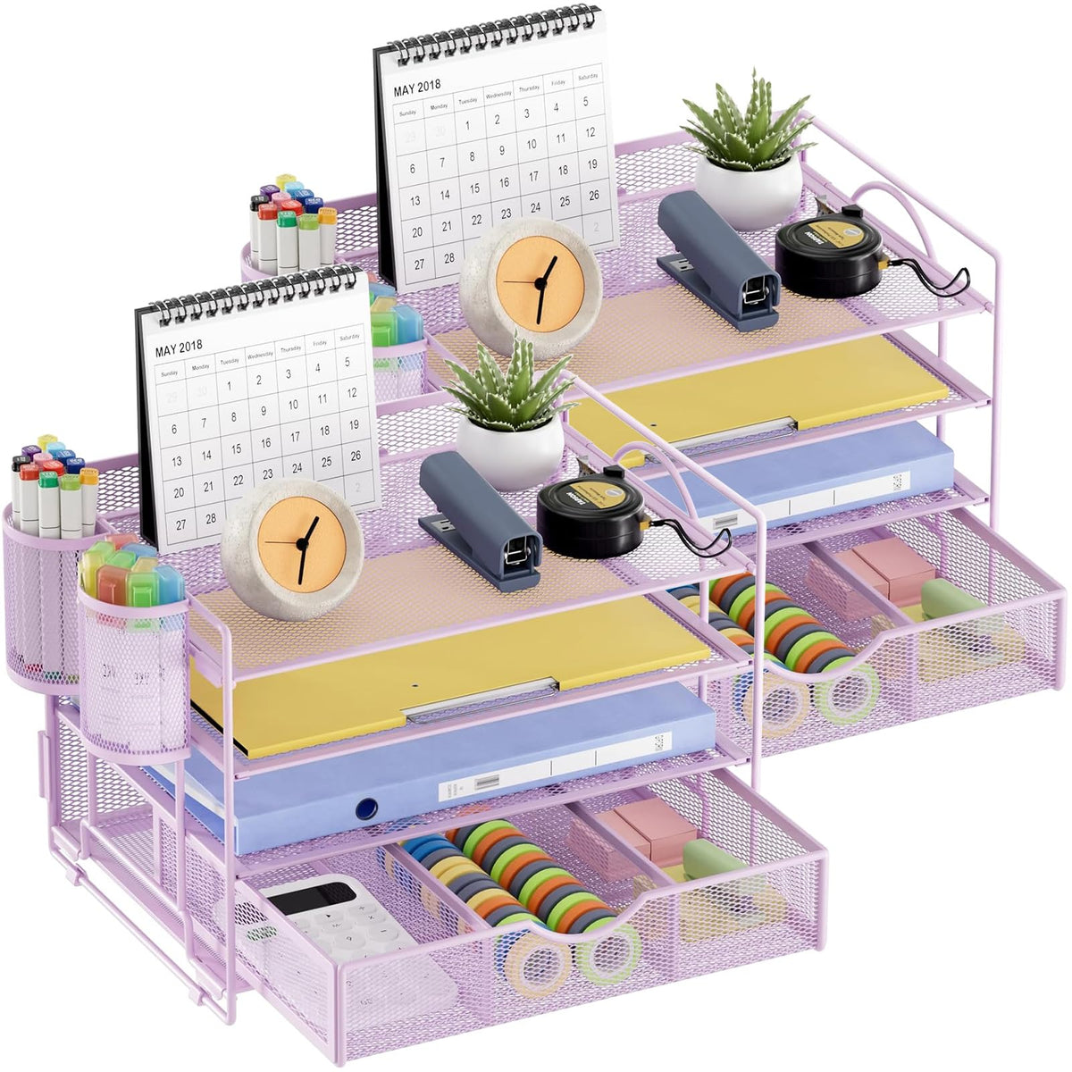 Marbrasse Desk Organizer, 4-Tier Paper File Letter Tray, Black
