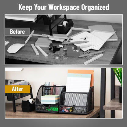 Mind Reader 7-Compartment Metal Mesh Desktop Organizer, Black