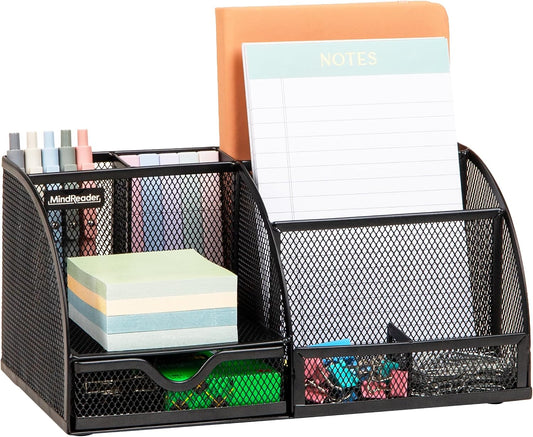 Mind Reader 7-Compartment Metal Mesh Desktop Organizer, Black