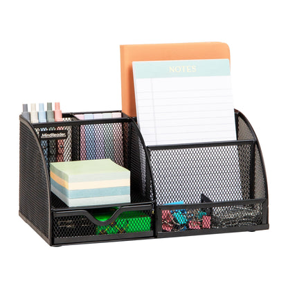 Mind Reader 7-Compartment Metal Mesh Desktop Organizer, Black