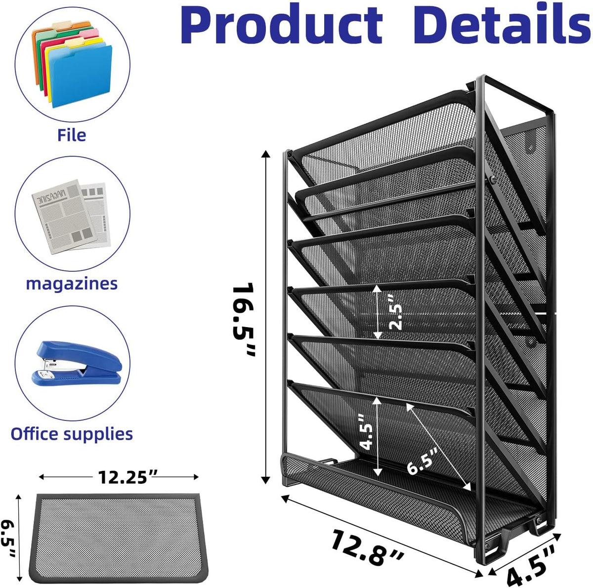 Simple Trending Wall File Organizer, 7-Tier Hanging File Organizer, Black