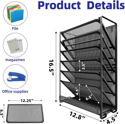 Simple Trending Wall File Organizer, 7-Tier Hanging File Organizer, Black