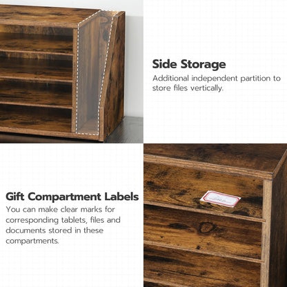 HOOBRO Mail Sorter, Literature Organizer with Adjustable Shelves, Paper Organizer for Office, Home, Wood Countertop File Holders, Mails, Magazines, Rustic Brown FG41WF01