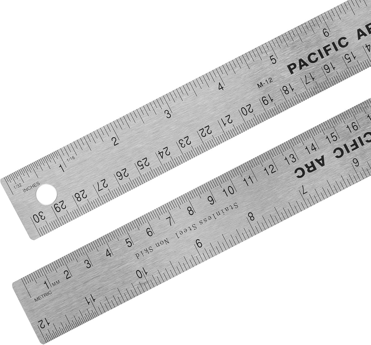 Pacific Arc Stainless Steel 12 Inch Metal Ruler Non-Slip Cork Back, with Inch and Metric Graduations