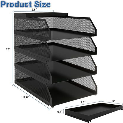 Natwind 4-Tier Stackable Metal Mesh Desk Paper Tray Organizer,Black