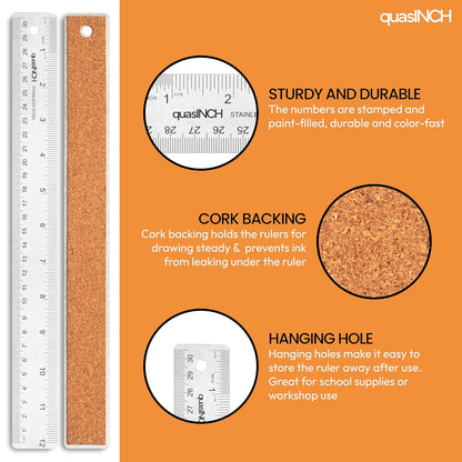 Stainless Steel Metal Ruler, 30.5 cm & 12 inches, Silver Color