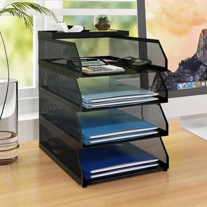 Natwind 4-Tier Stackable Metal Mesh Desk Paper Tray Organizer,Black