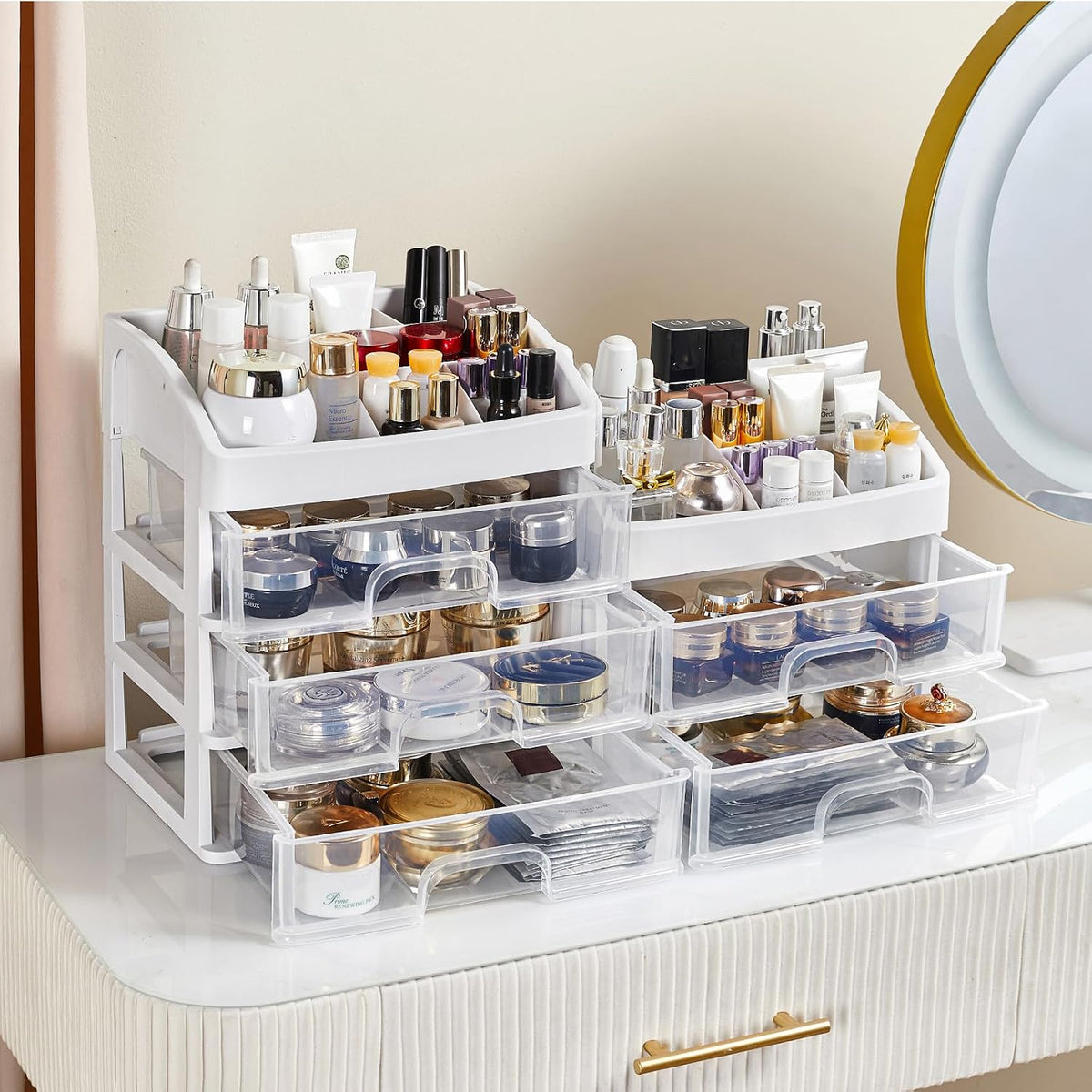 Desk Organizer with Drawers, 3 Drawers Storage Organizer, Desktop Storage Drawers for Office/School Supplies, Plastic Stationary Makeup Organizer, Desk Storage Box for Office, School, Home
