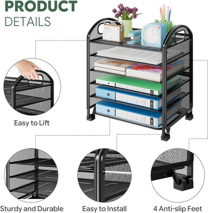 Simple Trending 6-Tier Paper Tray Organizer, File Organizer for Desk, Black