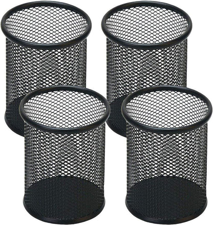 Pen Holder Mesh Pencil Holder Metal Pen Holder Cup Pencil Cup Holder for Desk Office Pen Organizer Black, 4 Pack