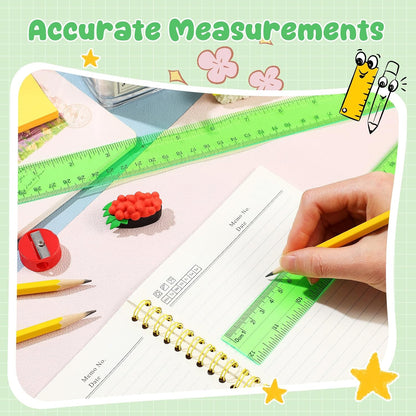 EBOOT 2 Pack Plastic Ruler Straight Clear Measuring Tool, Green, 12 Inch