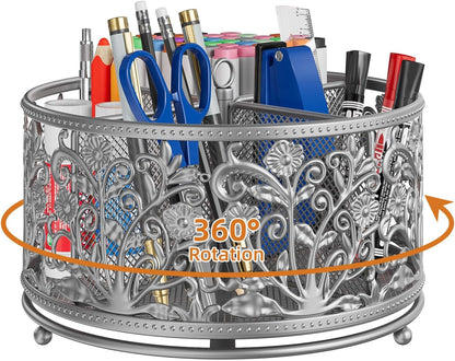 EKNITEY Pencil Pen Holder For Desk - 360° Rotating Pencil Cup Organizer