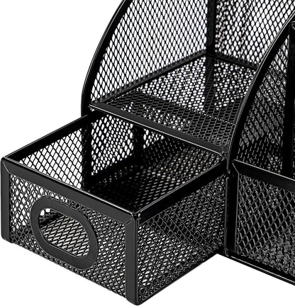 Amazon Basics Mesh Pen Holder and Desktop Desk Organizer, Office Caddy Storage for Writing Utensils, 9.1 x 5.9 x 5.5 inches, Black