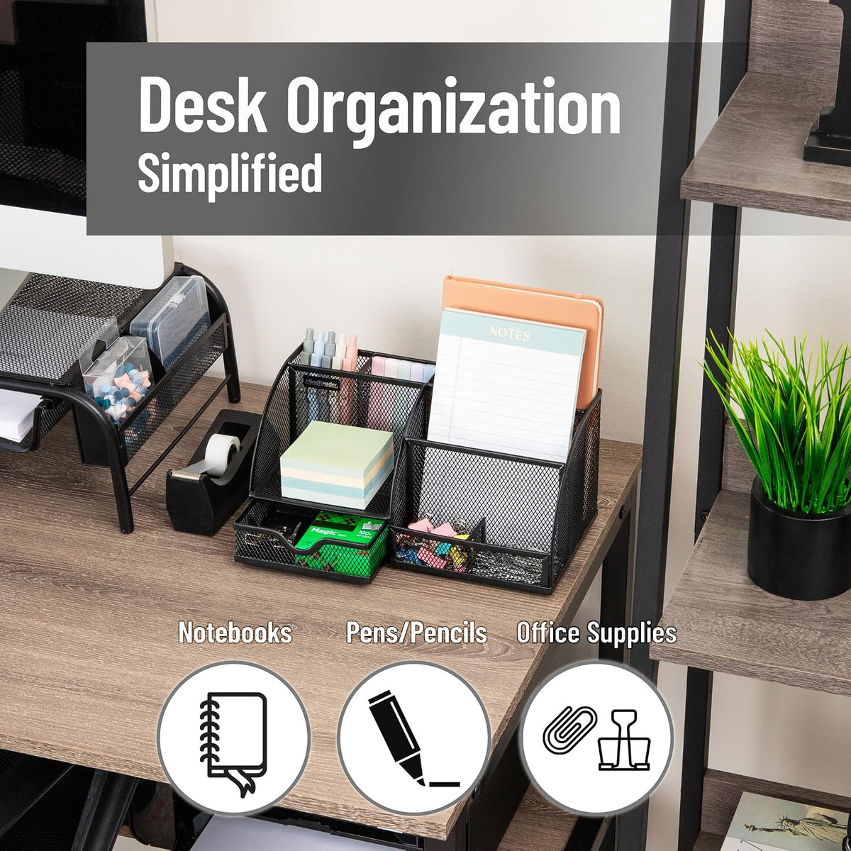 Mind Reader 7-Compartment Metal Mesh Desktop Organizer, Black