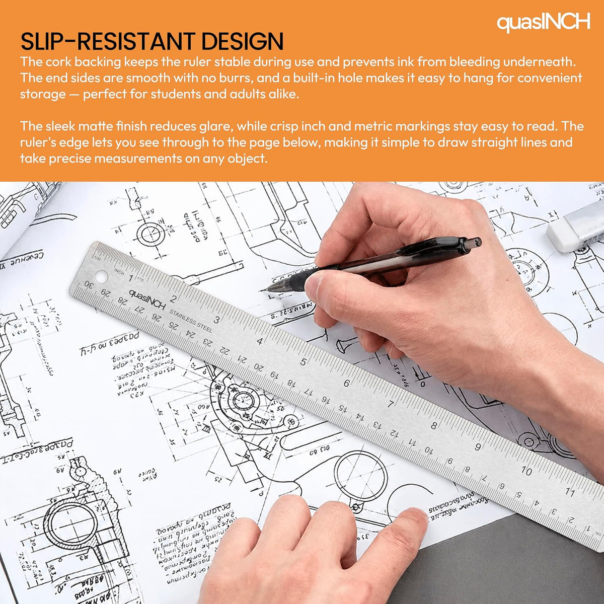 Stainless Steel Metal Ruler, 30.5 cm & 12 inches, Silver Color