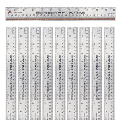 WA Portman Metal Ruler 12'', Metric Edge Corkback Stainless Steel Ruler