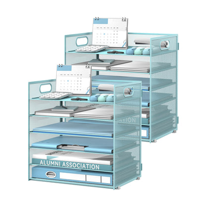 Daltack 6-Tier Paper Organizer for Desk with Handle, Black