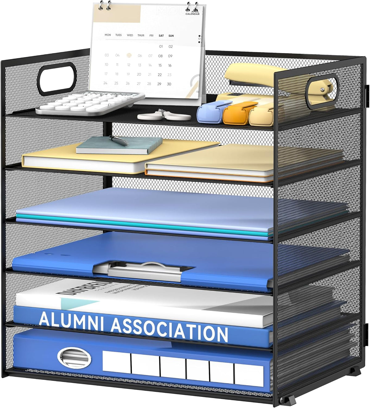 Daltack 6-Tier Paper Organizer for Desk with Handle, Black