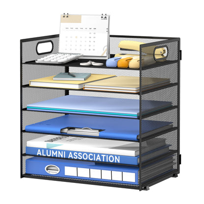 Daltack 6-Tier Paper Organizer for Desk with Handle, Black